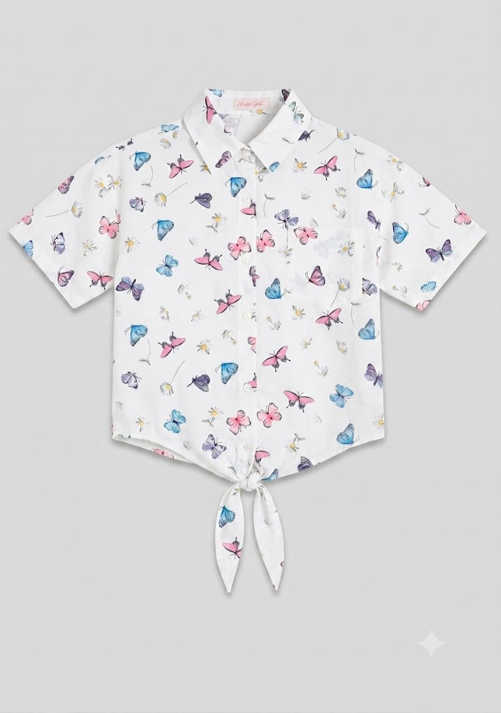 Chemisette Nouée Fille à Motifs Papillons – Douceur & Souffle de Liberté
