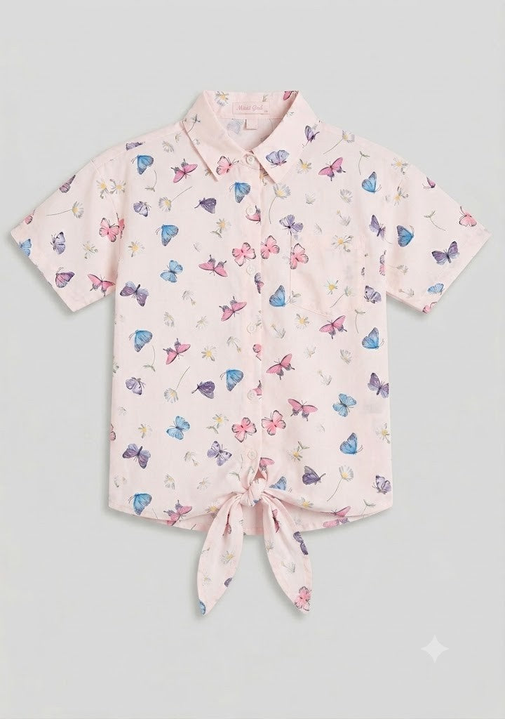 Chemisette Nouée Fille à Motifs Papillons – Douceur & Souffle de Liberté
