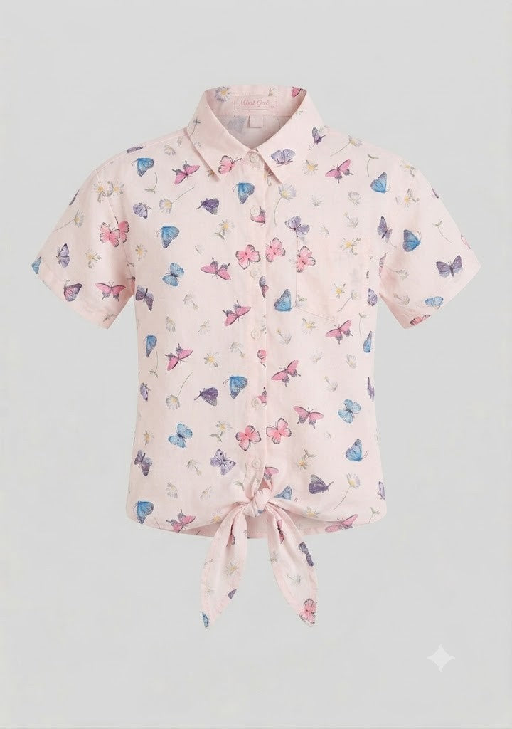 Chemisette Nouée Fille à Motifs Papillons – Douceur & Souffle de Liberté