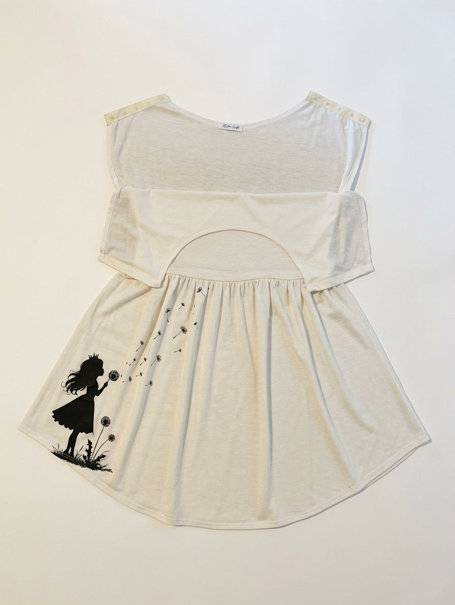 Robe fée « Un souffle, un vœu, un pissenlit » – adaptée, ouverture épaules